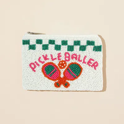 Fashnzfab Pickle Baller Message Seed Beaded Mini Pouch Bag In Multi