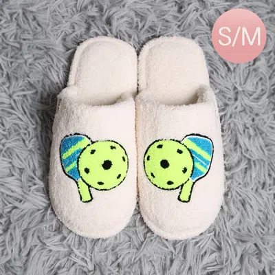 Fashnzfab Pickleball Embroidered Soft Home Indoor Floor Slippers White S/m
