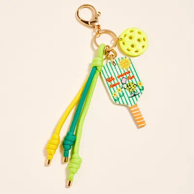 Fashnzfab Pickleball Paddle Ball Charm Knotted Cord Drop Bag Charm Keychain In Gold