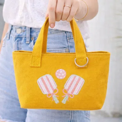 Fashnzfab Pickleball Paddle Embroidered Small Canvas Tote Bag In Yellow