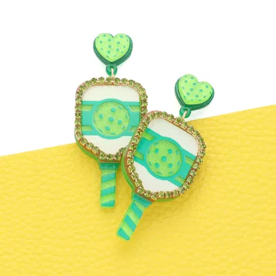 Fashnzfab Pickleball Racket Dangle Earrings - Green