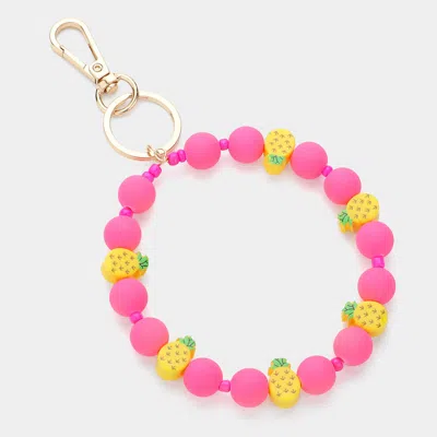 Fashnzfab Pineapple Accented Beaded Keychain / Bracelet Pink