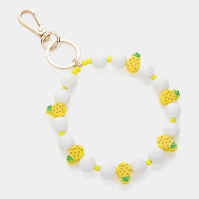 Fashnzfab Pineapple Accented Beaded Keychain / Bracelet White