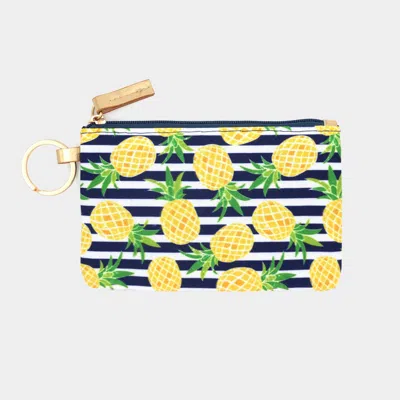 Fashnzfab Pineapple Accented Striped Id Wallet Detachable Lanyard In Blue