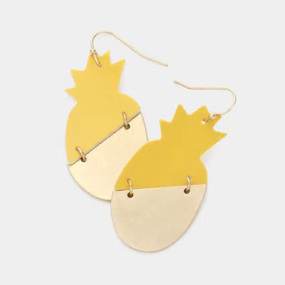 Fashnzfab Pineapple Faux Leather Earrings - Worn Gold, Yellow