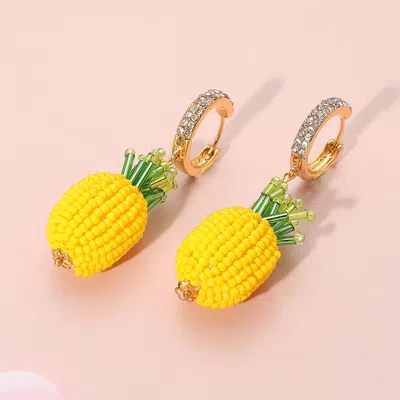 Fashnzfab Pineapple Seed Beaded Dangle Huggie Hoop Earrings In Brown