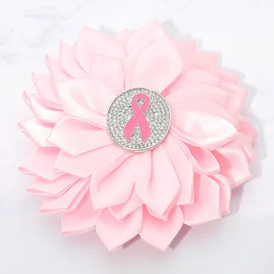 Fashnzfab Pink Awareness Ribbon Flower Ribbon Brooch Hair Clip