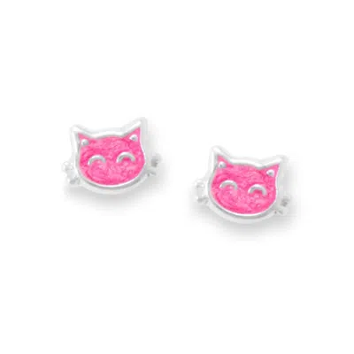 Fashnzfab Pink Enamel Kitty Cat Face Stud Earrings In Purple