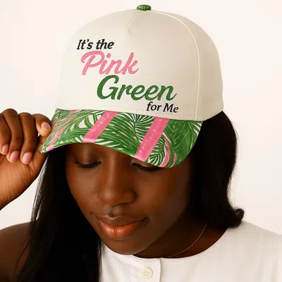 Fashnzfab Pink Green Message Embroidered Palm Tree Pattern Printed Brim Baseball Cap In Multi