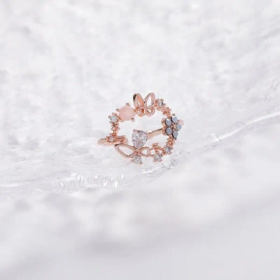 Fashnzfab Pink Opal Butterfly Ring (adjustable) In Multi