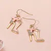 Fashnzfab Pink Ribbon Accent Rhinestone Paved High Heel Dangle Earrings - Gold, Light, Pink In Gold