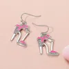 Fashnzfab Pink Ribbon Accent Rhinestone Paved High Heel Dangle Earrings - Pink, Rhodium In Multi