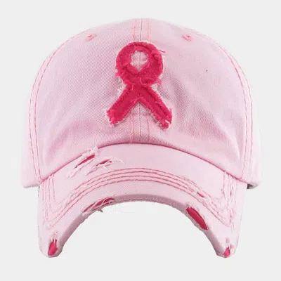 Fashnzfab Pink Ribbon Accented Vintage Baseball Cap
