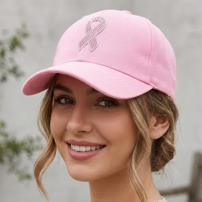 Fashnzfab Pink Ribbon Bling Studded Pointed Baseball Cap