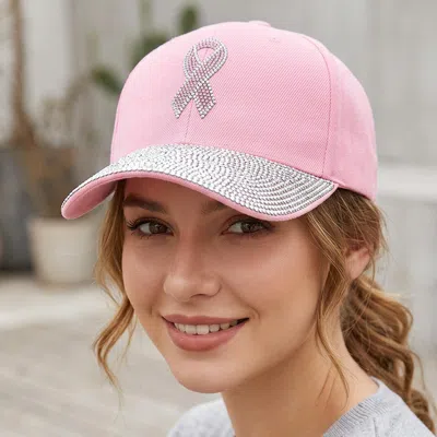 Fashnzfab Pink Ribbon Bling Studded Pointed Baseball Cap