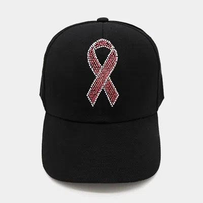 Fashnzfab Pink Ribbon Bling Studded Pointed Baseball Cap Balck In Black
