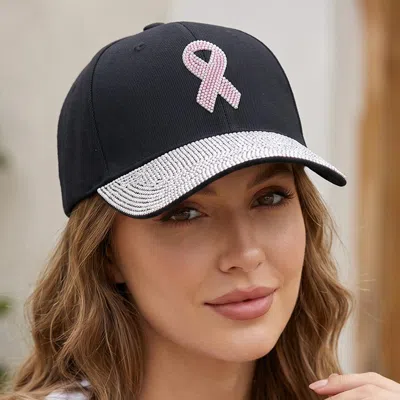 Fashnzfab Pink Ribbon Bling Studded Pointed Baseball Cap In Multi