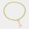 Fashnzfab Pink Ribbon Charm Pointed Stainless Steel Ball Beaded Stretch Bracelet In Gold