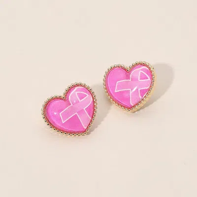 Fashnzfab Pink Ribbon Heart Stud Earrings
