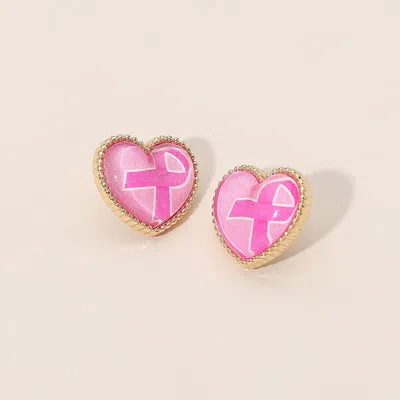 Fashnzfab Pink Ribbon Heart Stud Earrings In Purple