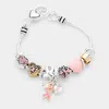 Fashnzfab Pink Ribbon Hope Multi Bead Bracelet Gold, Pink, Silver In Multi