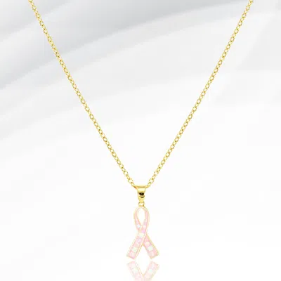 Fashnzfab Pink Ribbon Pendant Stainless Steel Necklace In Silver