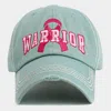 Fashnzfab Pink Ribbon Warrior Embroidered Accented Vintage Baseball Cap In Green