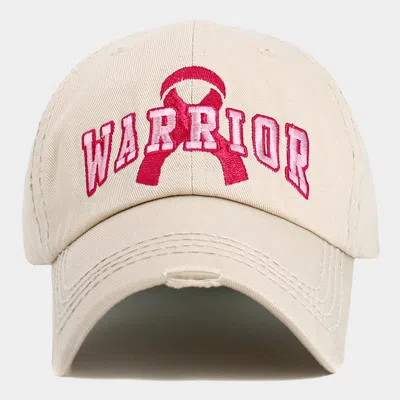 Fashnzfab Pink Ribbon Warrior Embroidered Accented Vintage Baseball Cap In Sand