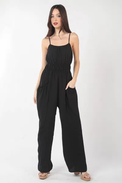 Fashnzfab Pintuck Detail Woven Sleeveless Jumpsuit In Black