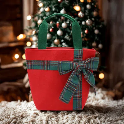 Fashnzfab Plaid Bow Accent Christmas Tote Bag In Red