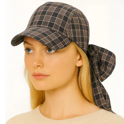 Fashnzfab Plaid Bow Back Scarf Baseball Cap In Black