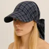 Fashnzfab Plaid Bow Back Scarf Baseball Cap In Blue