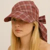 Fashnzfab Plaid Bow Back Scarf Baseball Cap In Brown