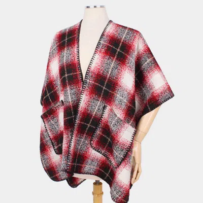 Fashnzfab Plaid Cape Vest Poncho In Red
