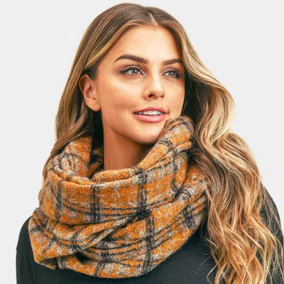 Fashnzfab Plaid Check Infinity Scarf In Yellow