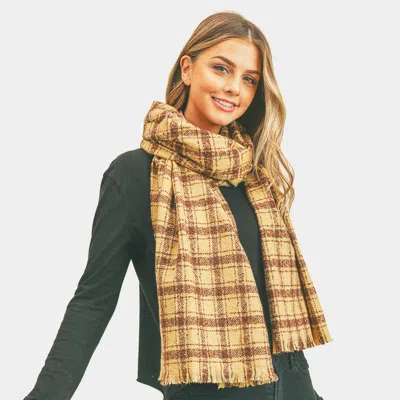 Fashnzfab Plaid Check Lurex Oblong Scarf In Brown