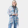 Fashnzfab Plaid Check Oblong Scarf With Tassel In Blue