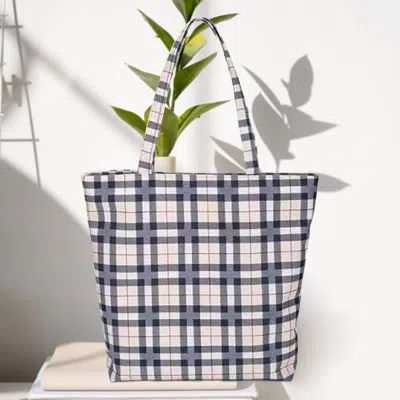 Fashnzfab Plaid Check Pattern Printed Canvas Tote Eco Bag In Sand