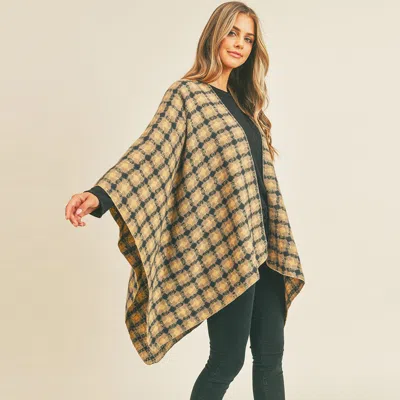 Fashnzfab Plaid Check Pattern Ruana Poncho In Neutral