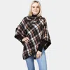 Fashnzfab Plaid Check Patterned Coconut Button Poncho In Black