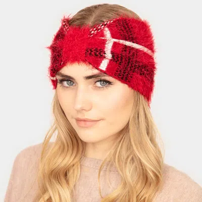 Fashnzfab Plaid Check Patterned Earmuff Headband In Red