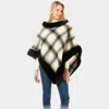 Fashnzfab Plaid Check Patterned Faux Fur Trimmed Poncho In Black