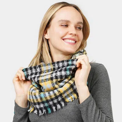 Fashnzfab Plaid Check Patterned Infinity Scarf In Black