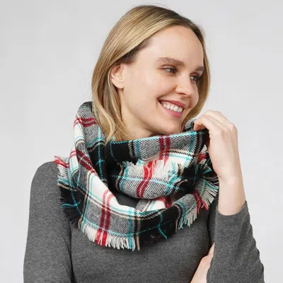 Fashnzfab Plaid Check Patterned Infinity Scarf In Black