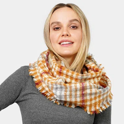 Fashnzfab Plaid Check Patterned Infinity Scarf In Yellow