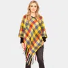 Fashnzfab Plaid Check Patterned Poncho In Yellow