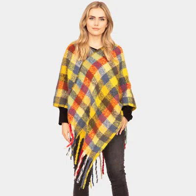 Fashnzfab Plaid Check Patterned Poncho In Yellow