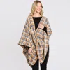 Fashnzfab Plaid Check Patterned Ruana Poncho In Brown