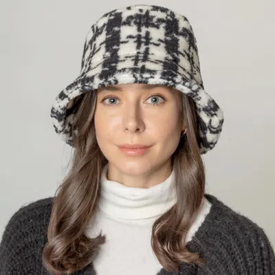 Fashnzfab Plaid Check Patterned Sherpa Bucket Hat In Black