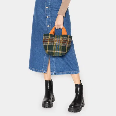 Fashnzfab Plaid Check Patterned Small Tote Bag In Green